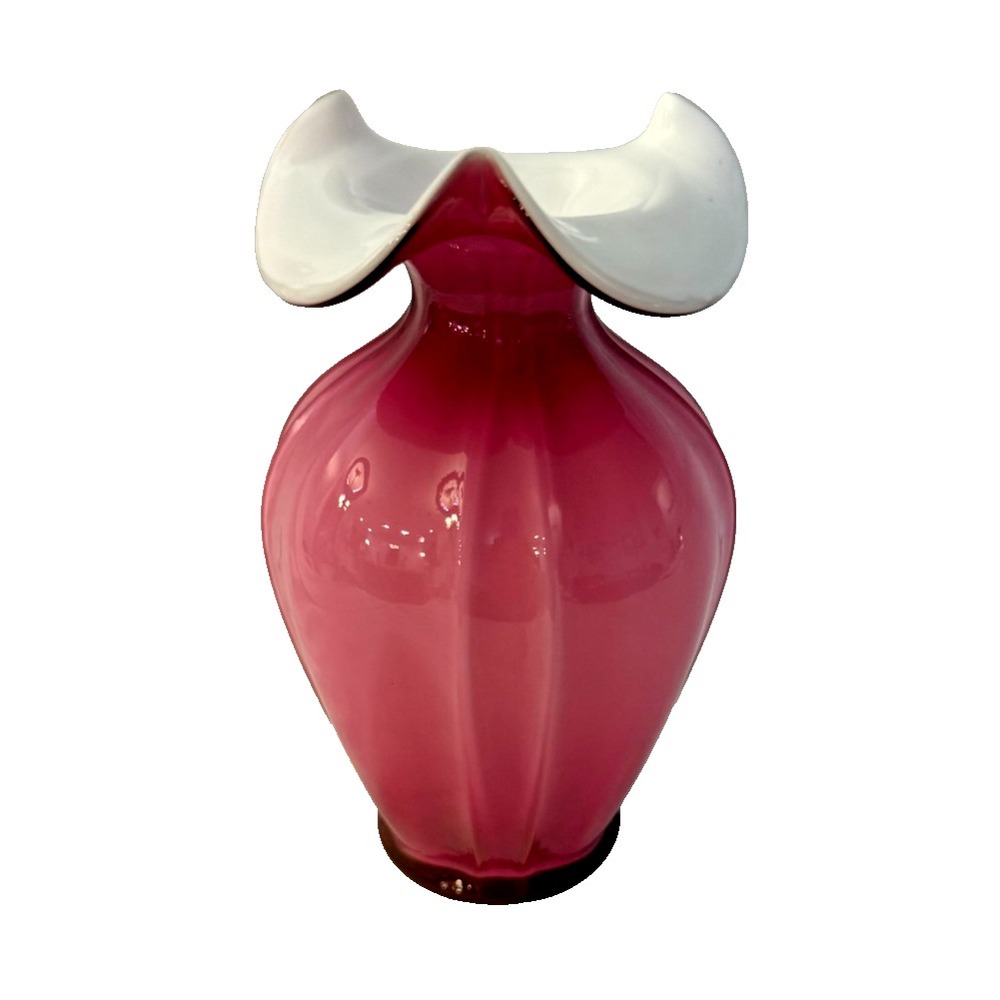 Vintage Fenton Opalescent Overlay Cranberry and White Vase